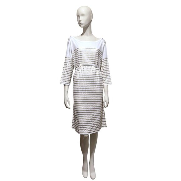 NWT Lauren Ralph Lauren Striped Midi Dress 2X Boat Neck Gold Nautical Resort - Picture 7 of 16
